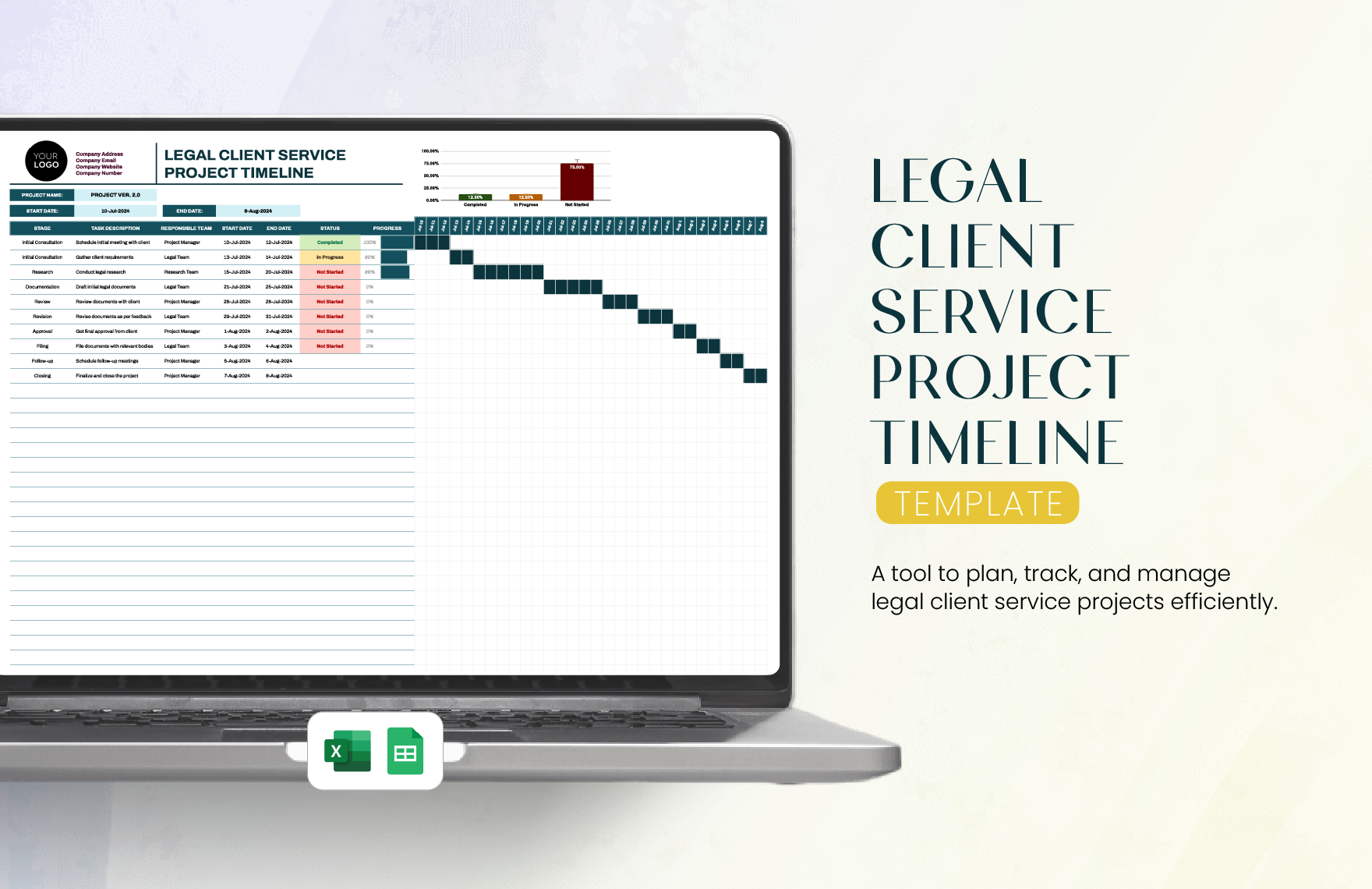 Legal Client Service Project Timeline Template in Excel, Google Sheets