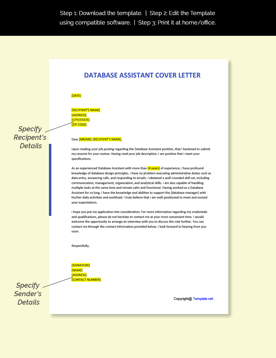 Database Assistant Cover Letter Template