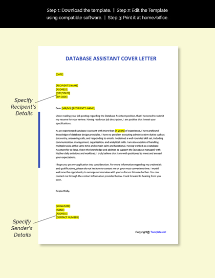 Free Database Assistant Cover Letter Template - Google Docs, Word ...