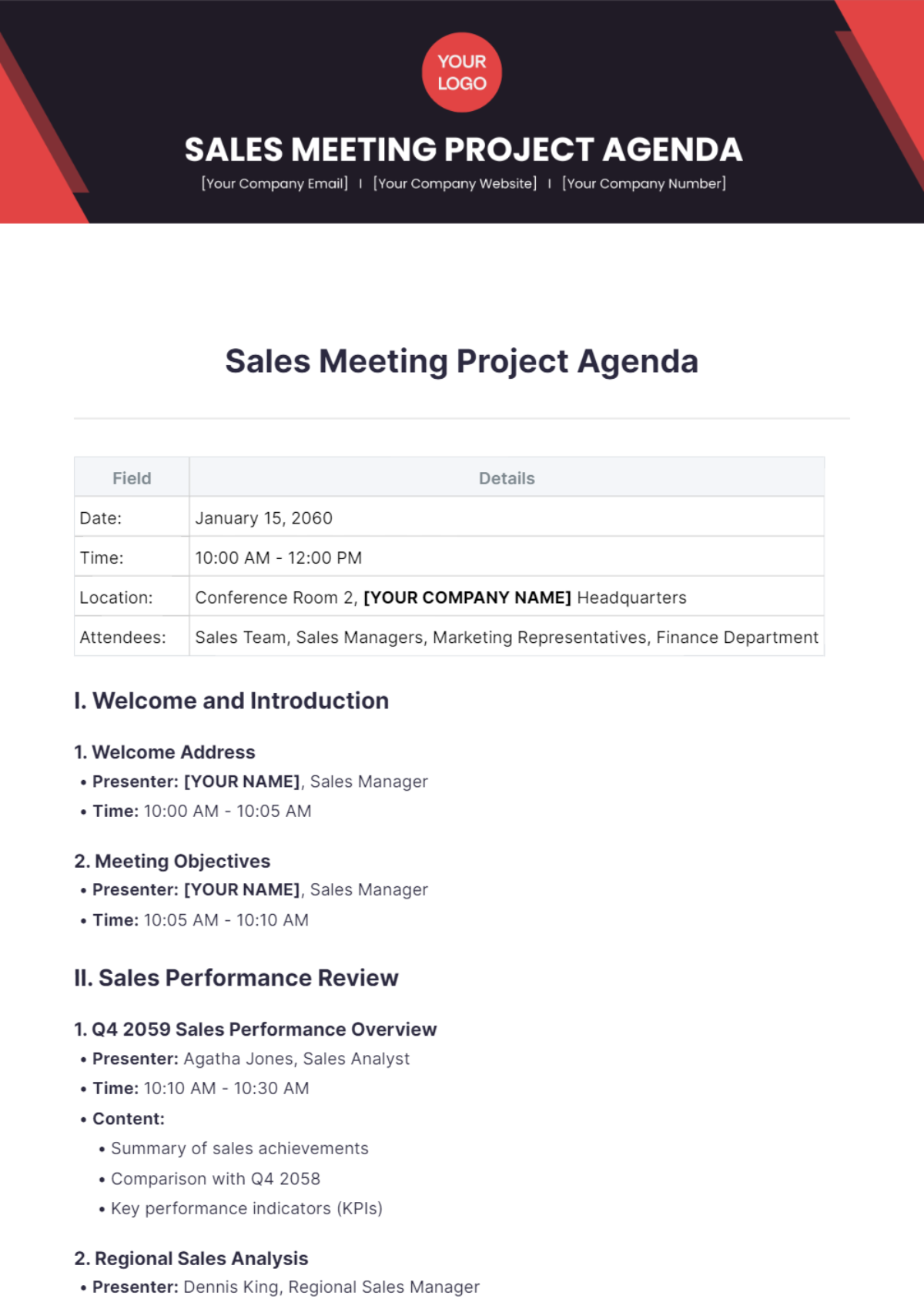 Sales Meeting Project Agenda Template