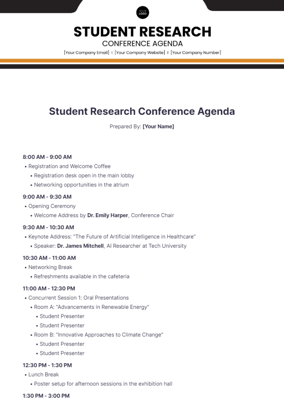 Student Research Conference Agenda Template