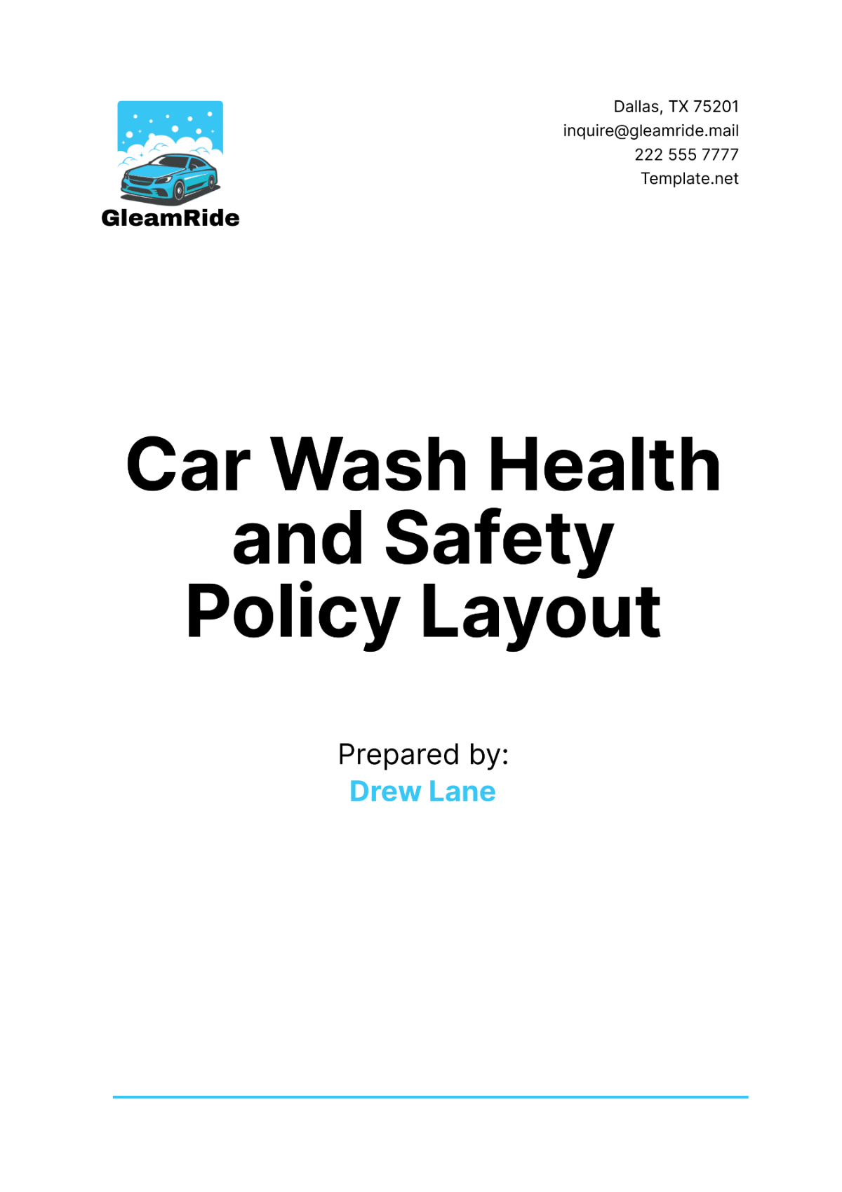 Car Wash Health and Safety Policy Layout Template - Edit Online & Download