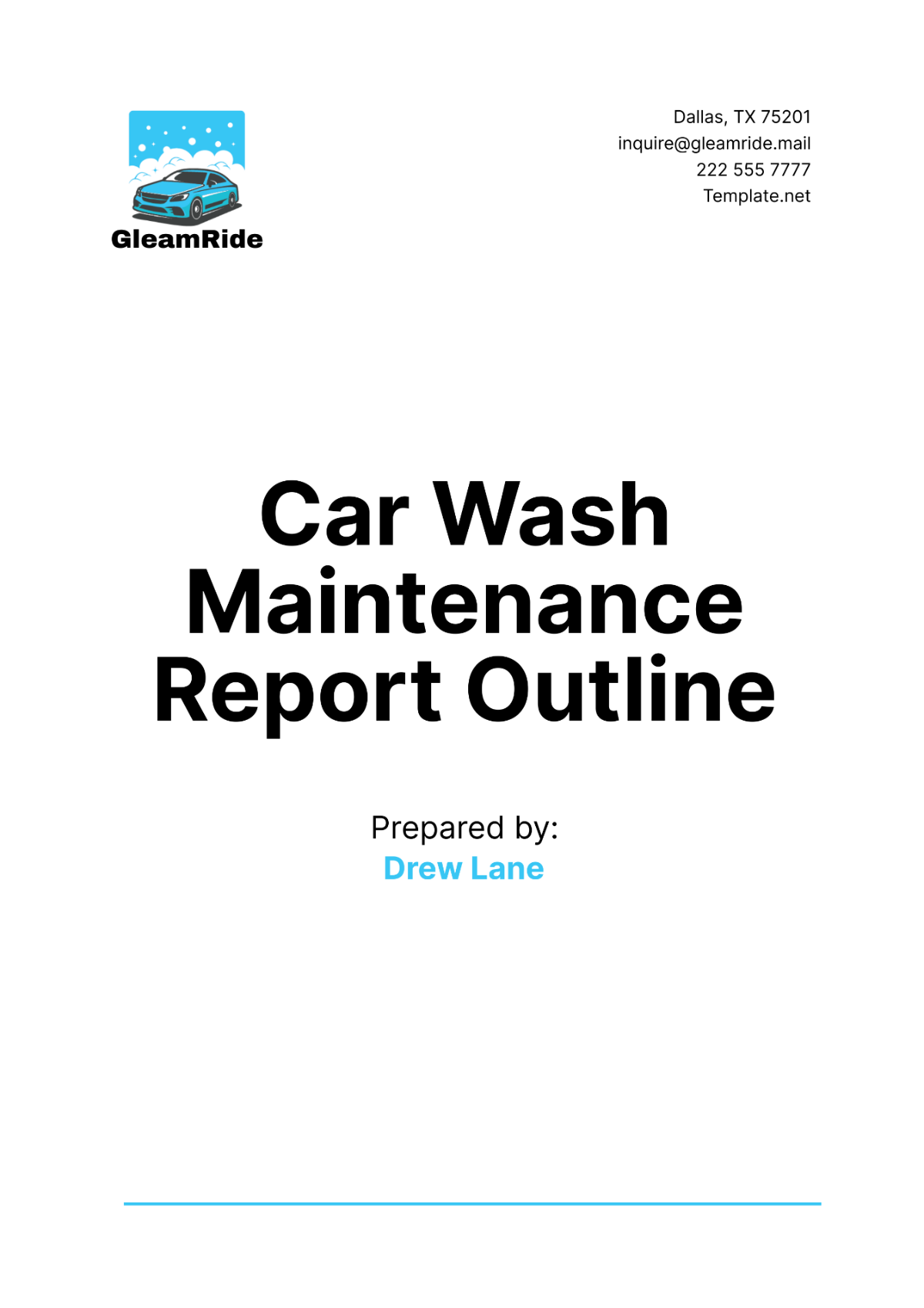 Car Wash Maintenance Report Outline Template - Edit Online & Download