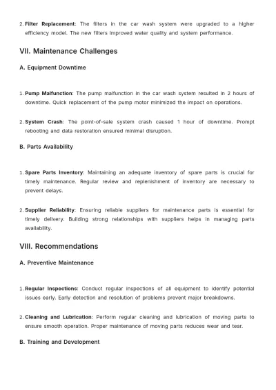 Free Car Wash Maintenance Report Outline Template to Edit Online
