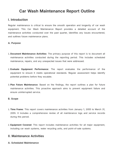 Free Car Wash Maintenance Report Outline Template to Edit Online