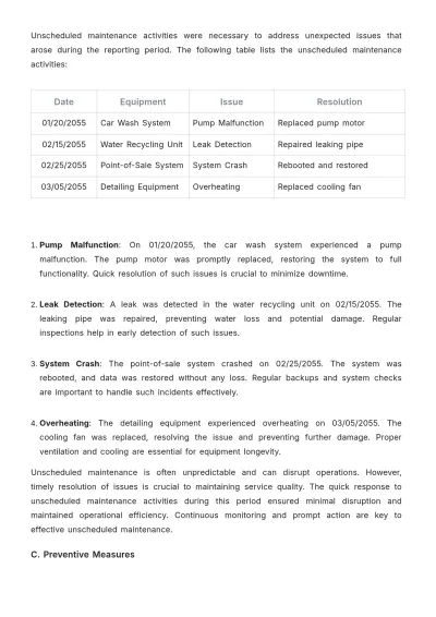 Free Car Wash Maintenance Report Outline Template to Edit Online