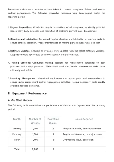 Free Car Wash Maintenance Report Outline Template to Edit Online
