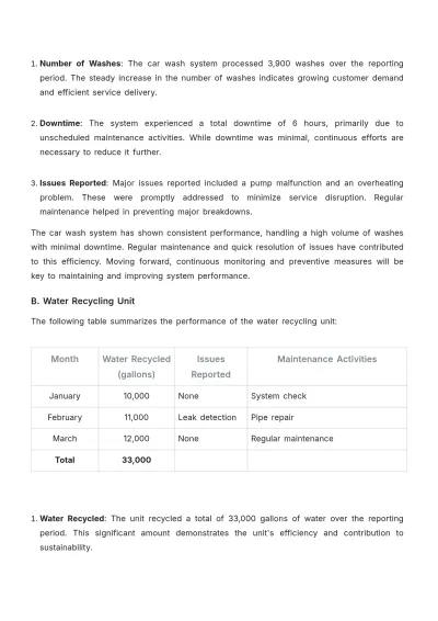 Free Car Wash Maintenance Report Outline Template to Edit Online