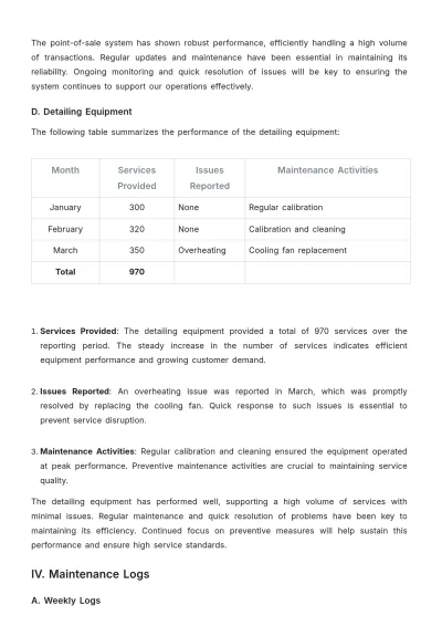Free Car Wash Maintenance Report Outline Template to Edit Online