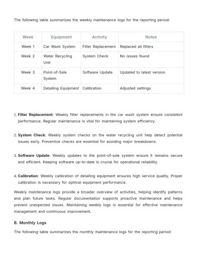 Free Car Wash Maintenance Report Outline Template to Edit Online