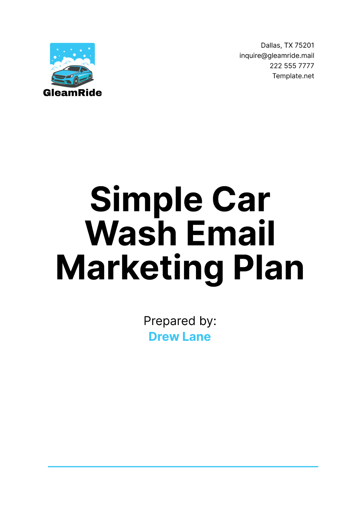 Simple Car Wash Email Marketing Plan Template - Edit Online & Download