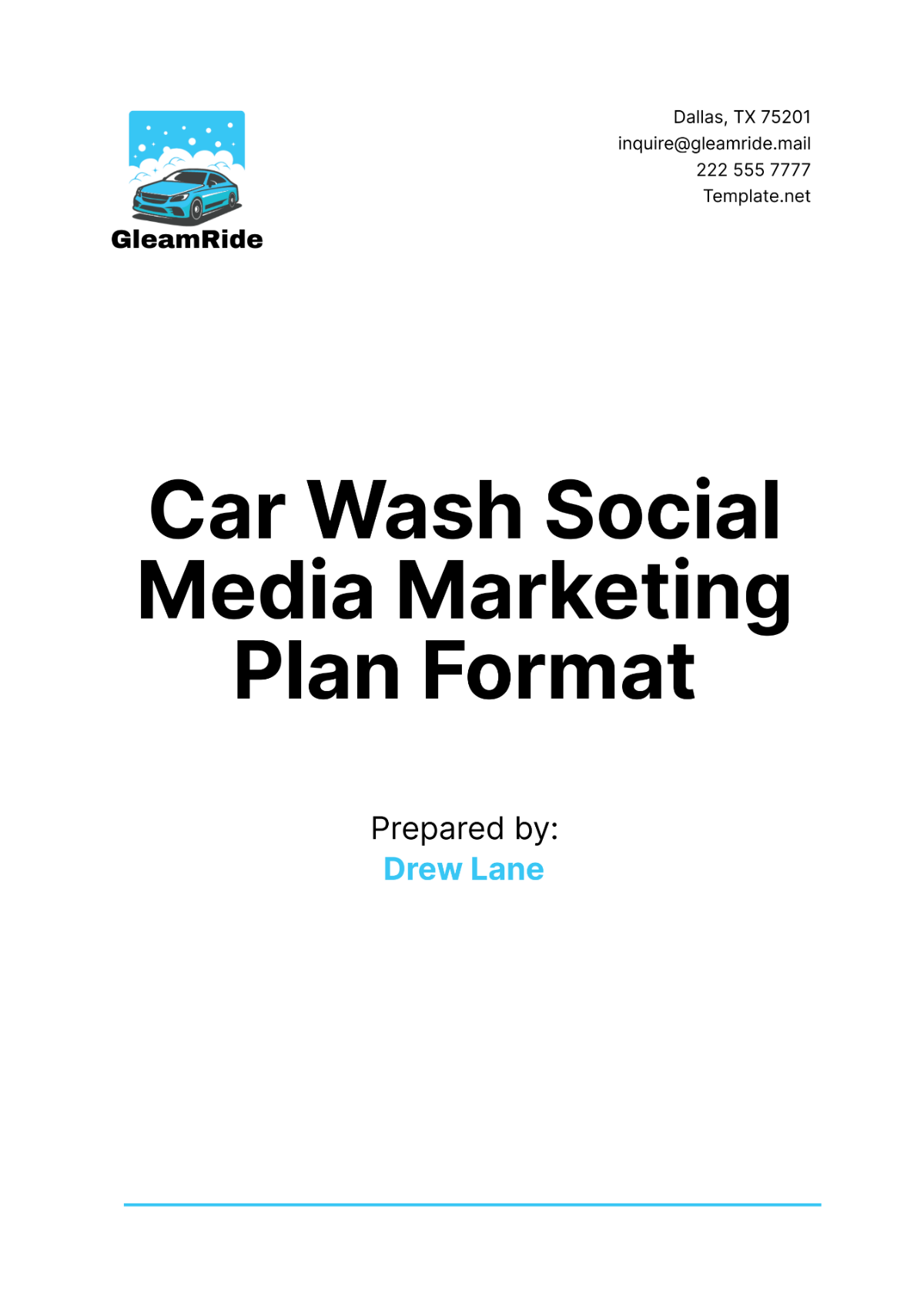 Car Wash Social Media Marketing Plan Format Template - Edit Online & Download