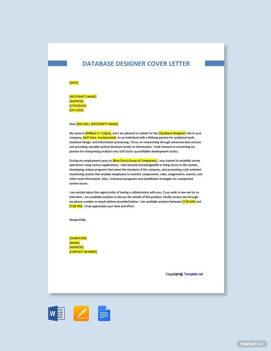Database Designer Cover Letter