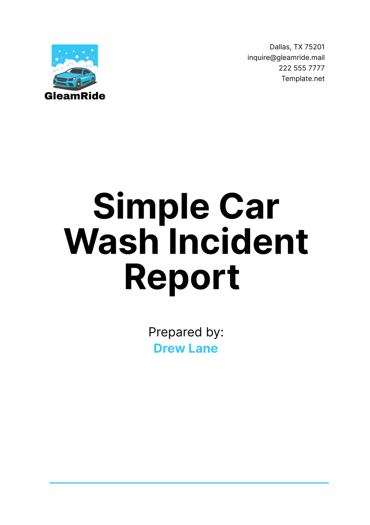 Simple Car Wash Incident Report Template - Edit Online & Download