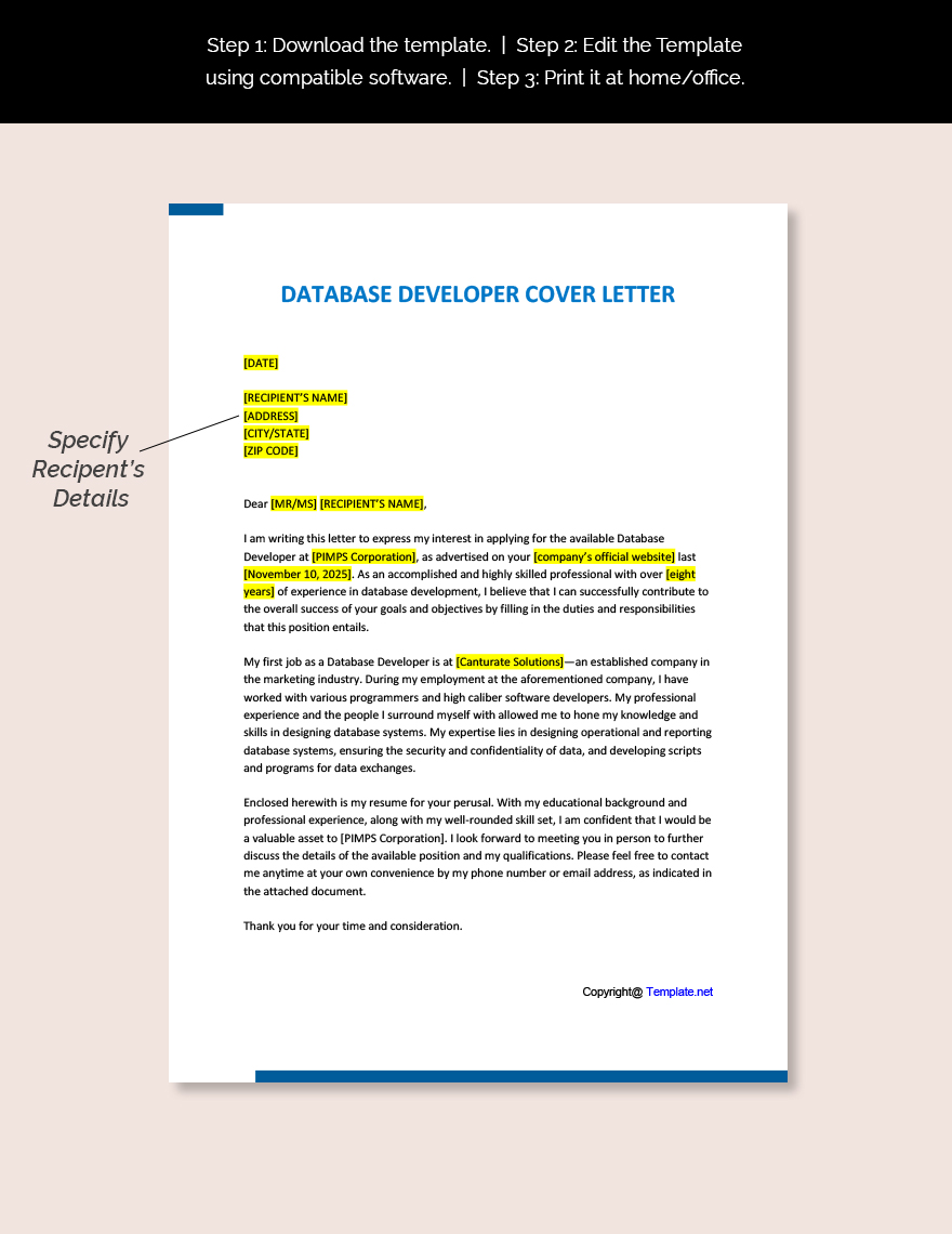 Database Developer Cover Letter