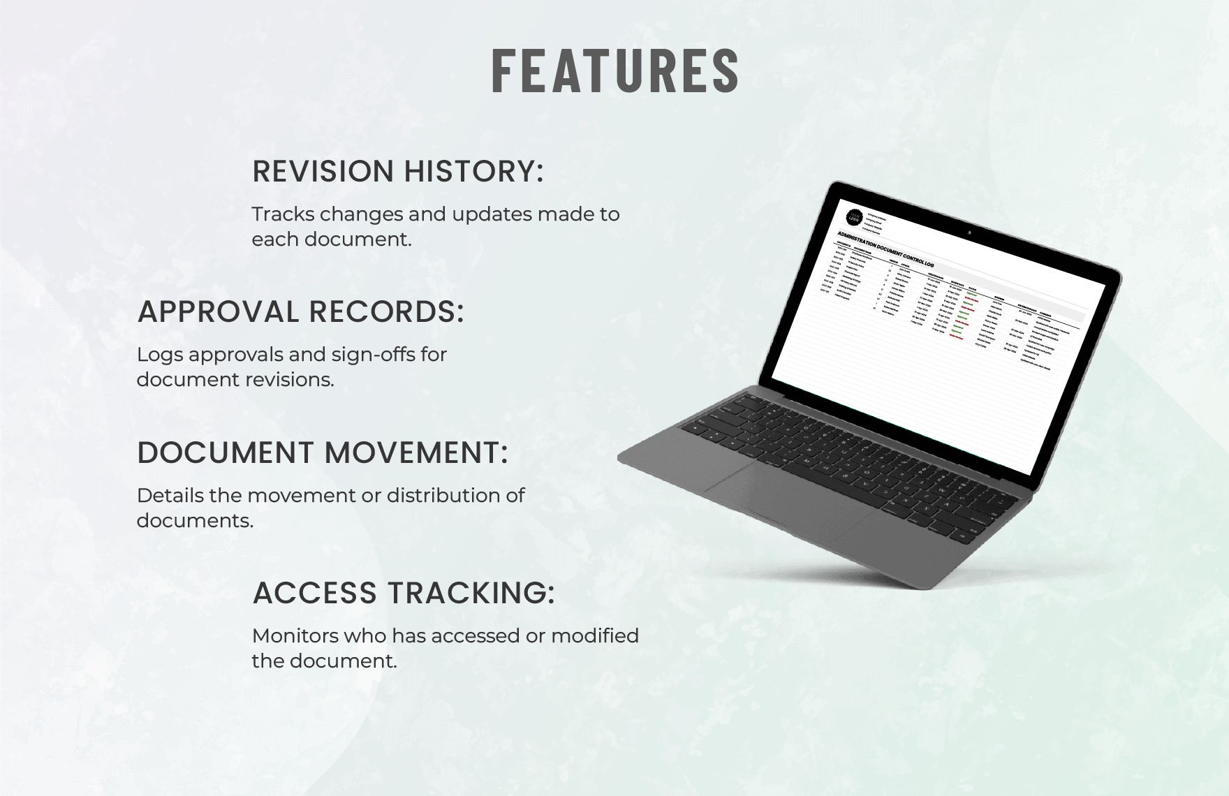 Administration Document Control Log Template