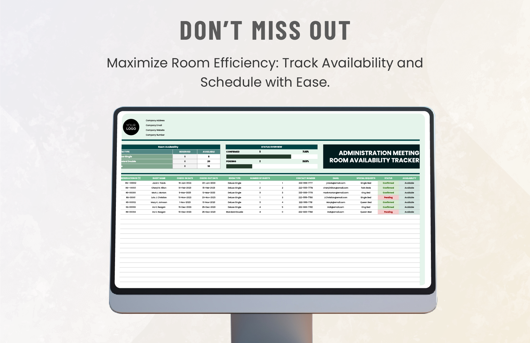 Administration Meeting Room Availability Tracker Template
