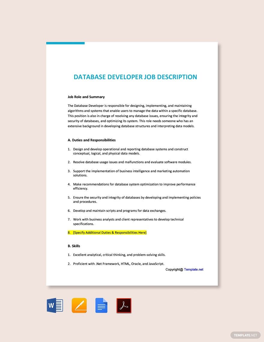 Database Developer Job Ad Description Template Download In Word 