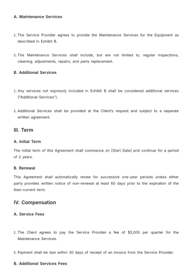 Free Car Wash Equipment Maintenance Agreement Template to Edit Online