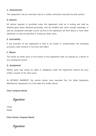 Free Car Wash Equipment Maintenance Agreement Template to Edit Online
