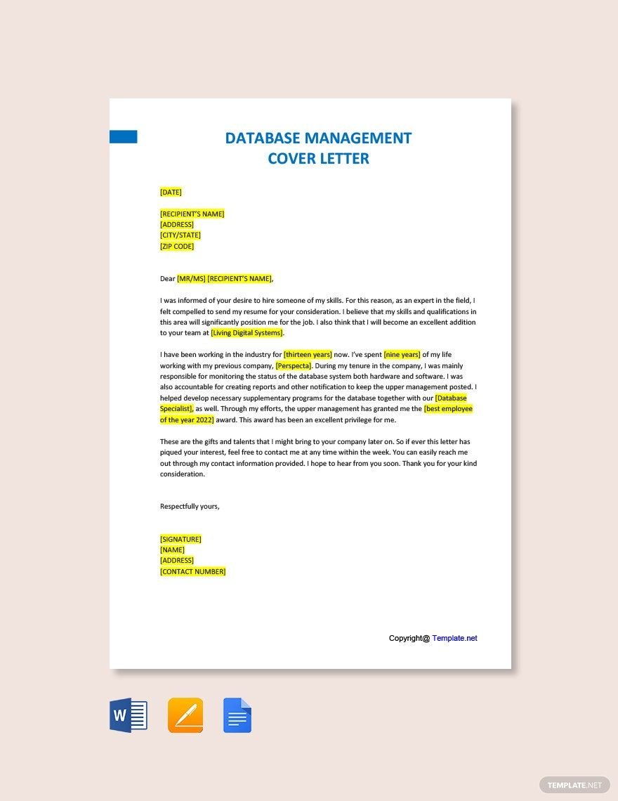 Database Management Cover Letter