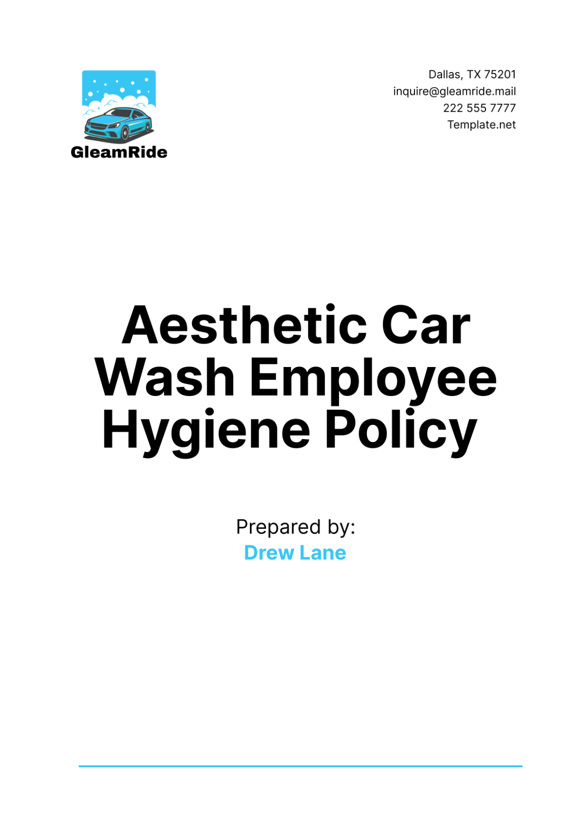 Aesthetic Car Wash Employee Hygiene Policy Template - Edit Online & Download