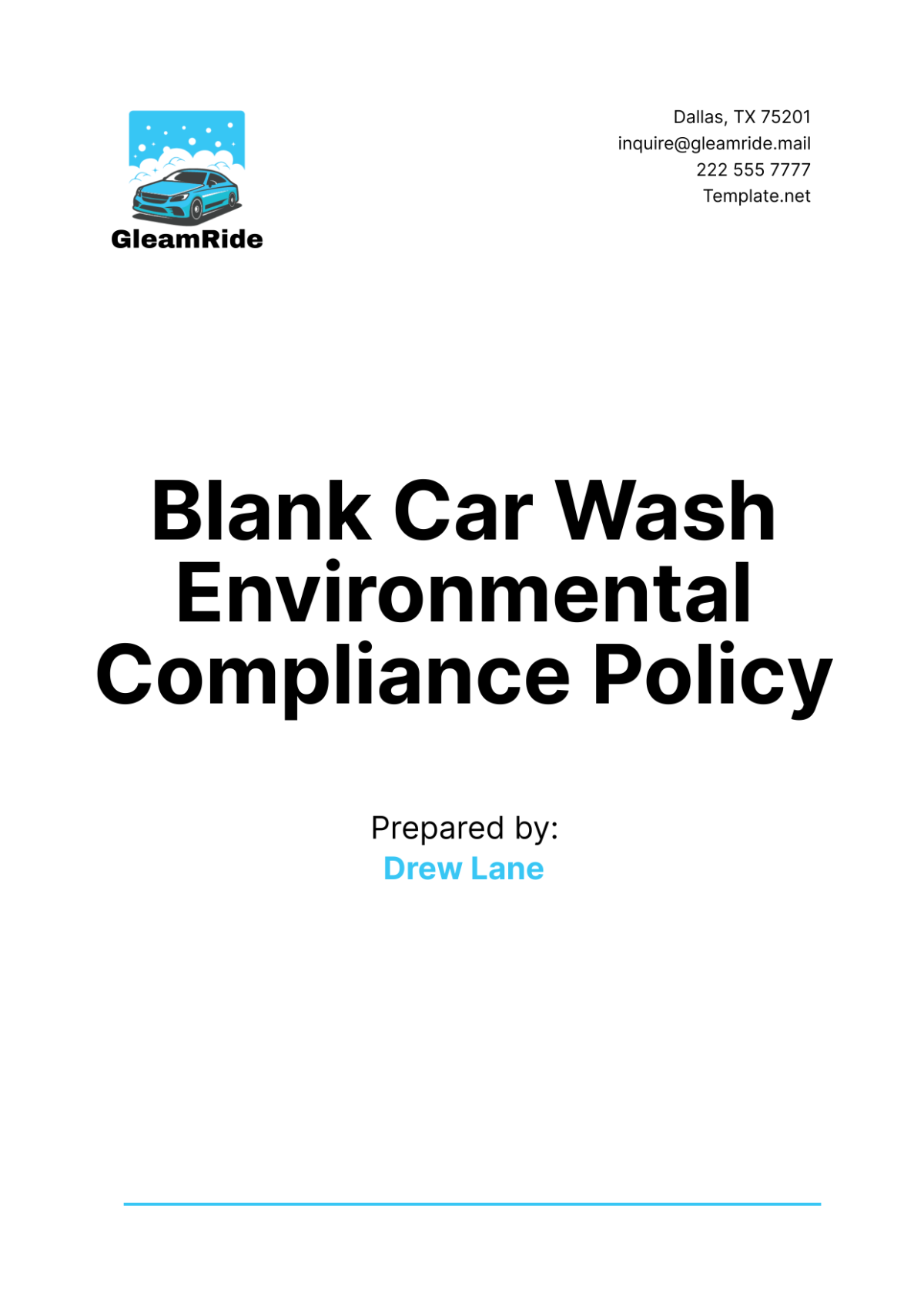 Blank Car Wash Environmental Compliance Policy Template - Edit Online & Download