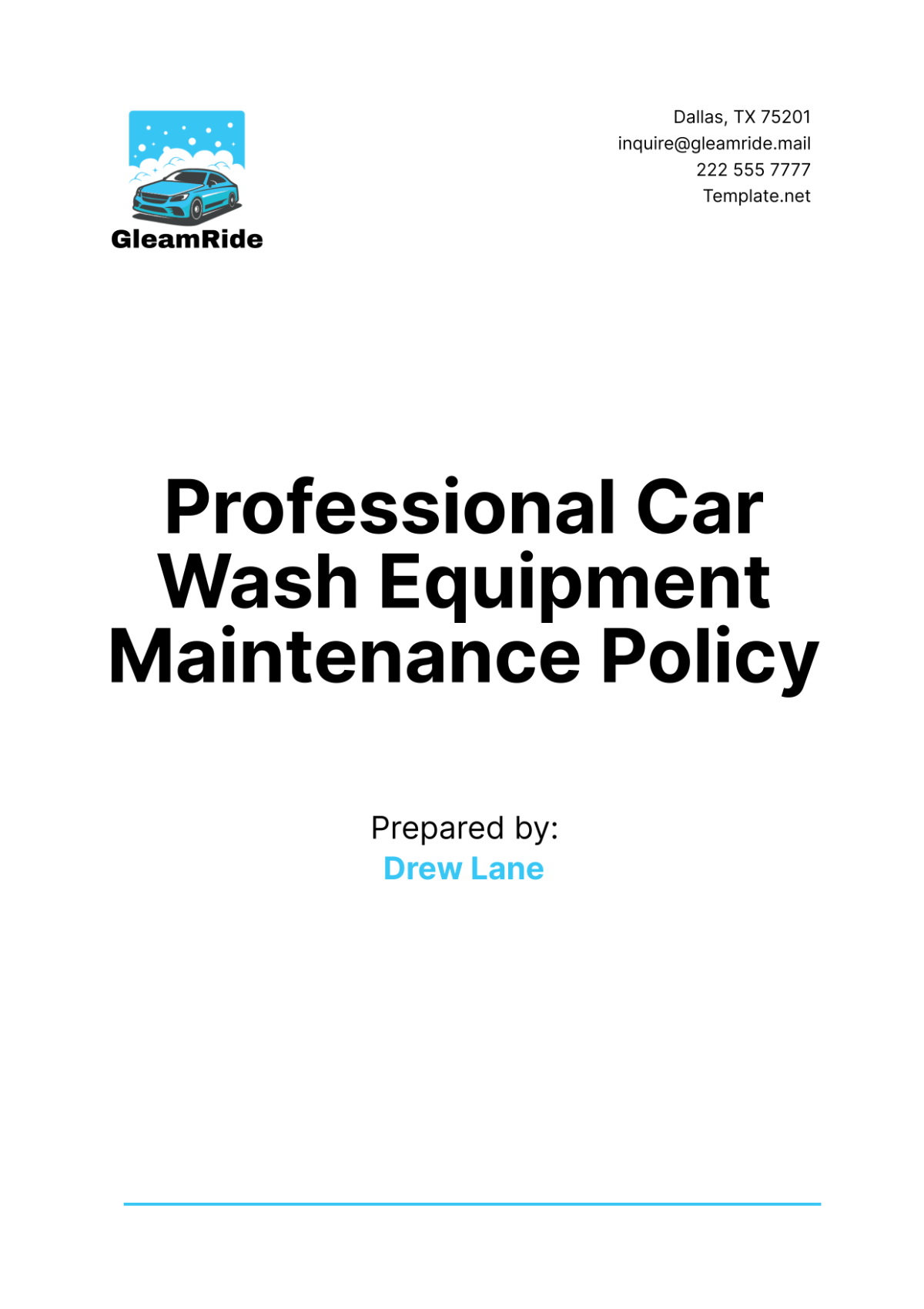 Professional Car Wash Equipment Maintenance Policy Template - Edit Online & Download