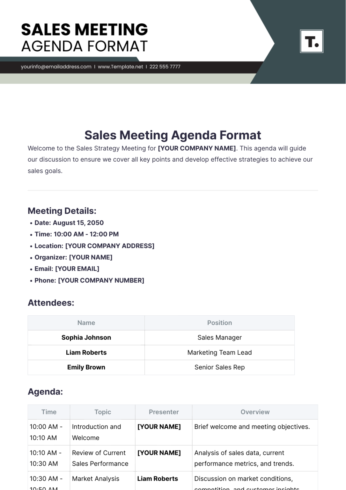 Sales Meeting Agenda Format Template - Edit Online & Download