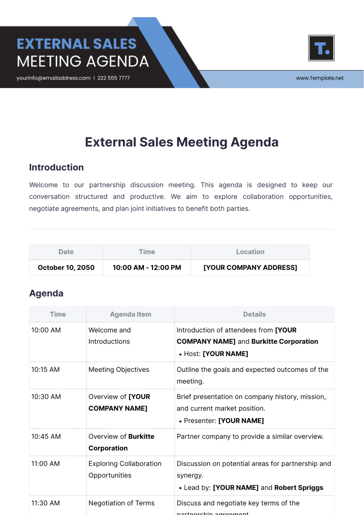 External Sales Meeting Agenda Template - Edit Online & Download