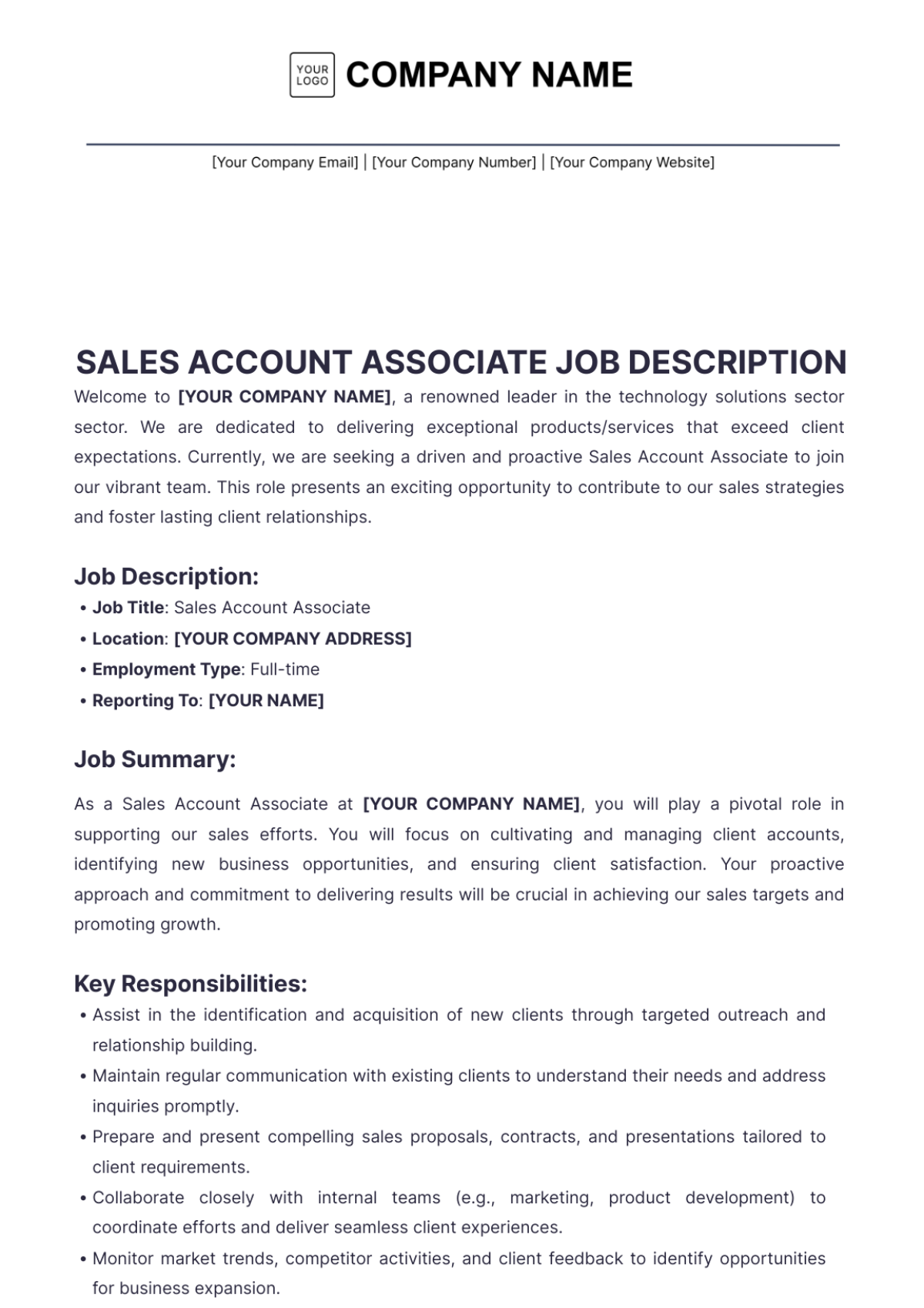 Sales Account Associate Job Description Template - Edit Online & Download