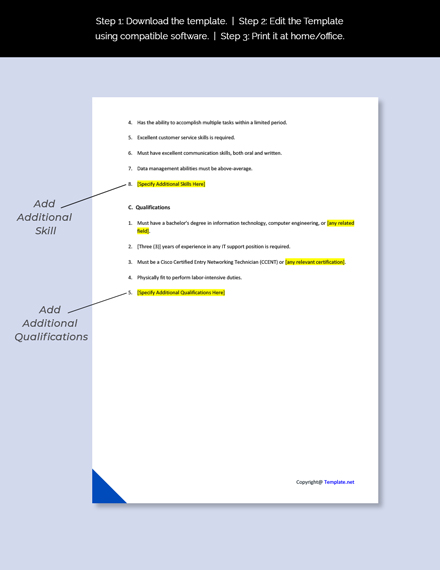 Network Technician Job Ad Description Template Google Docs Word 