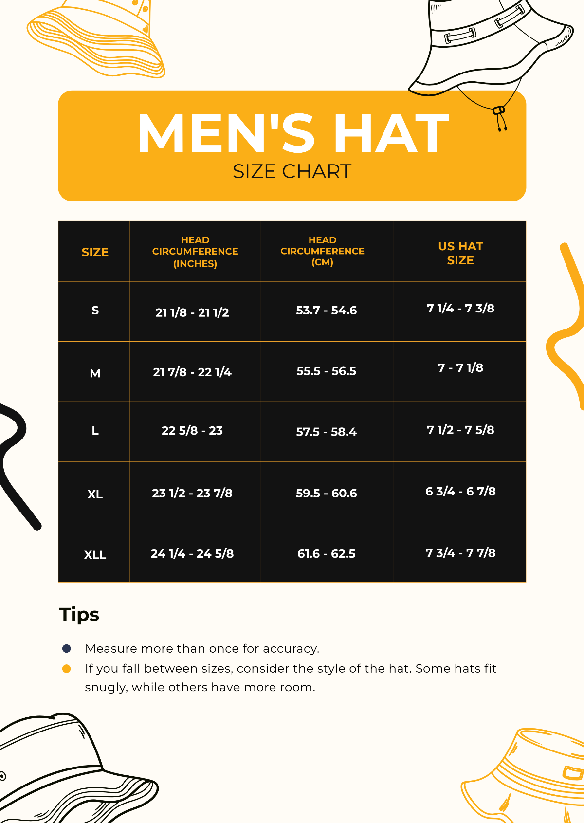 Mens Hat Size Chart
