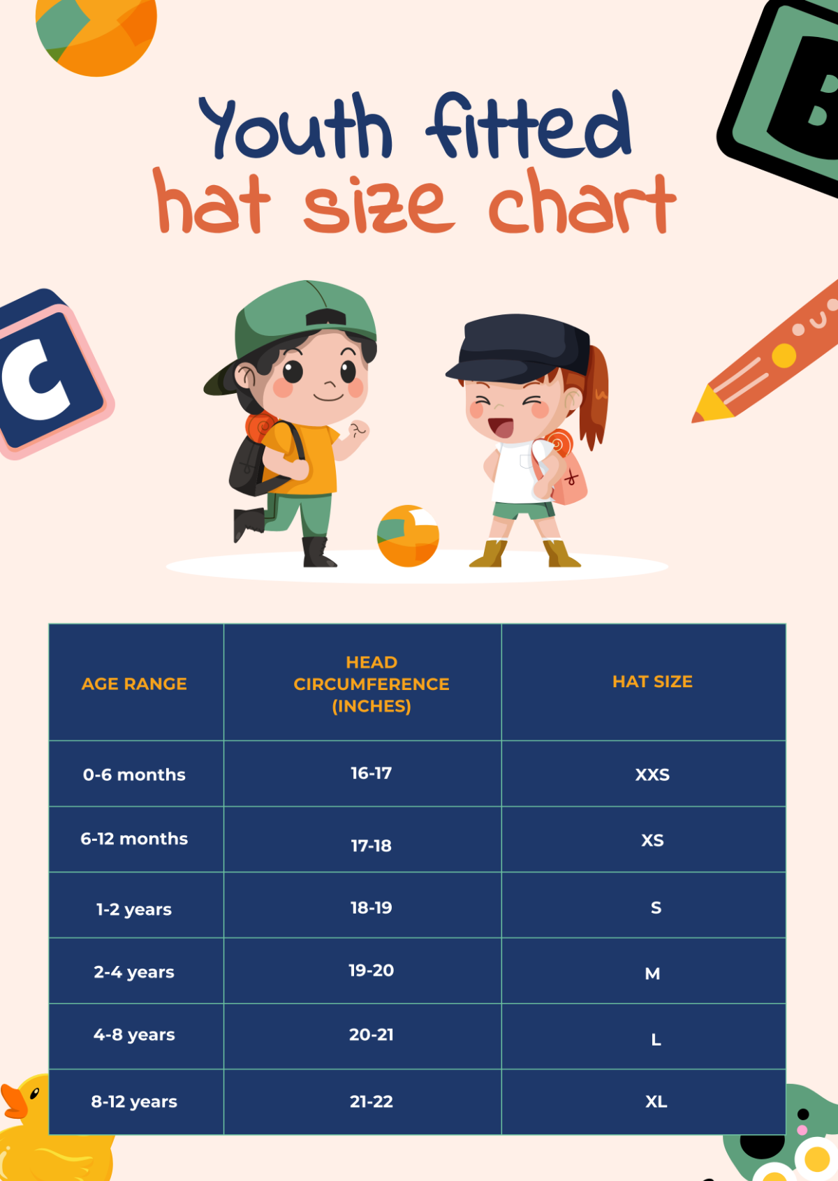 Youth Fitted Hat Size Chart