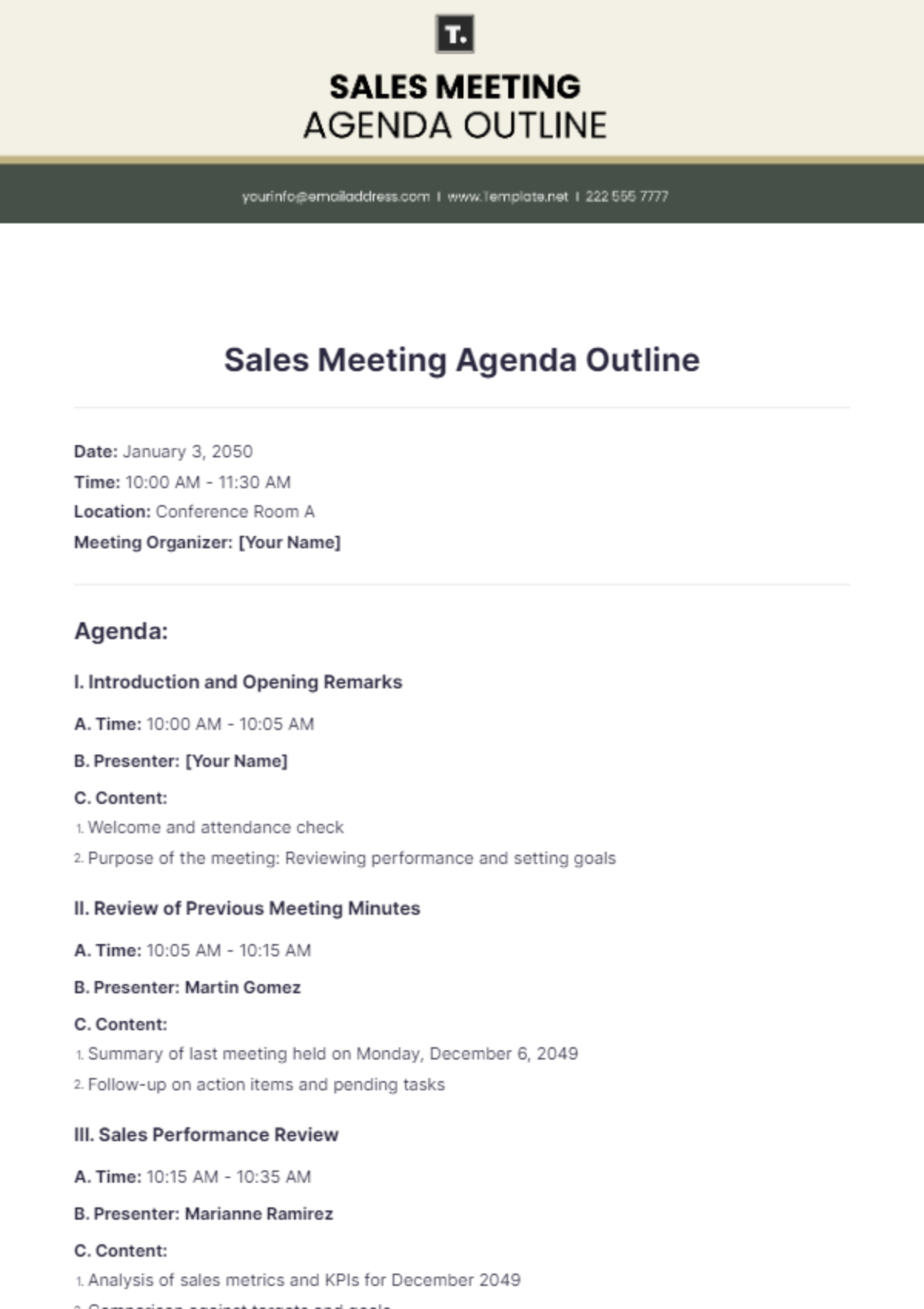 Sales Meeting Agenda Outline Template - Edit Online & Download