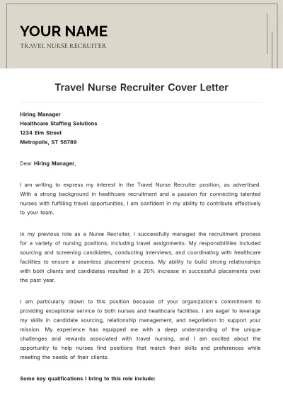 Free Travel Nurse Recruiter Cover Letter to Edit Online