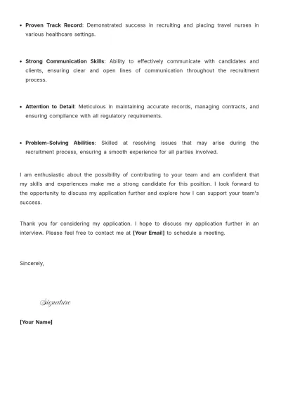 Free Travel Nurse Recruiter Cover Letter to Edit Online