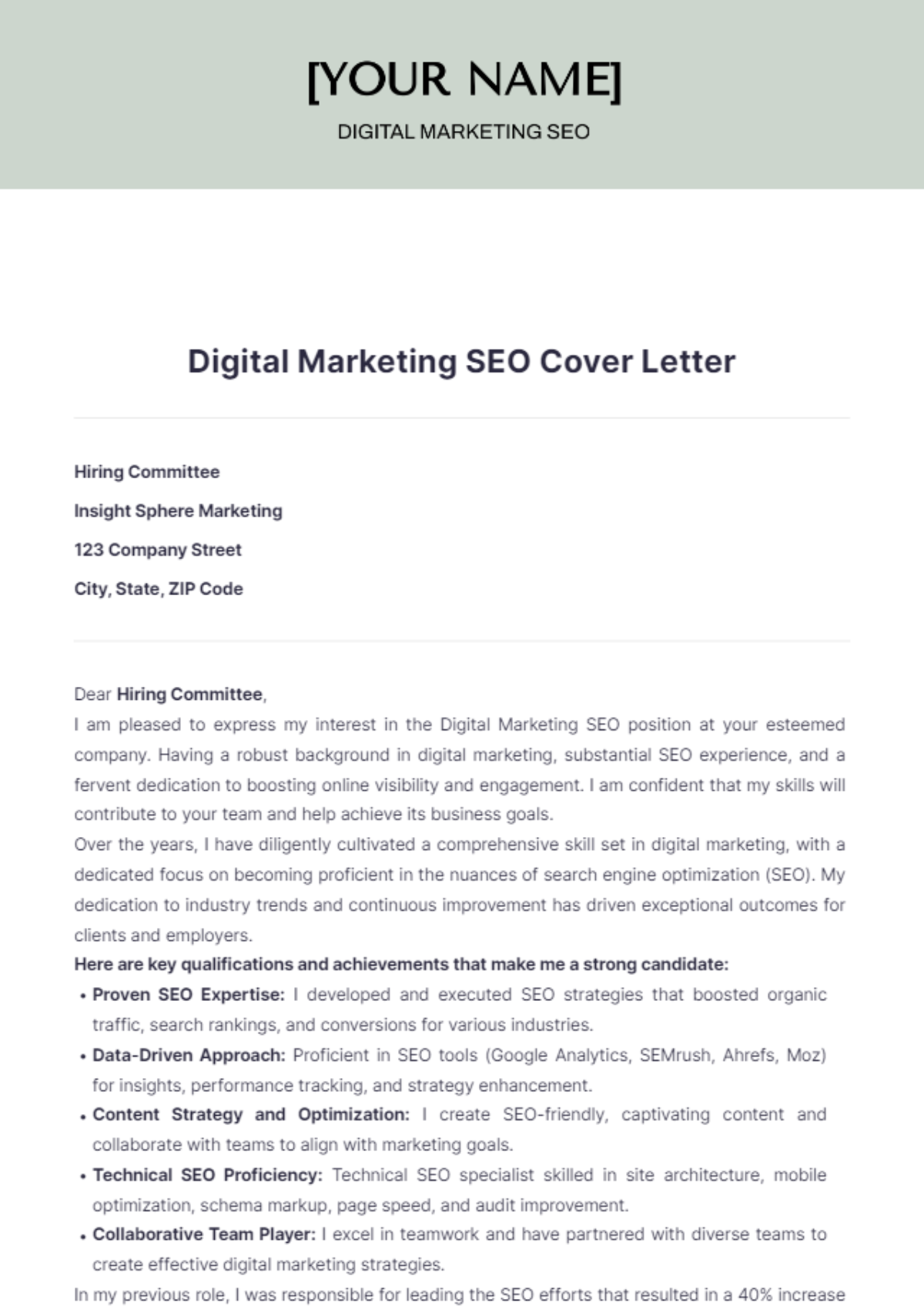 Digital Marketing SEO Cover Letter - Edit Online & Download