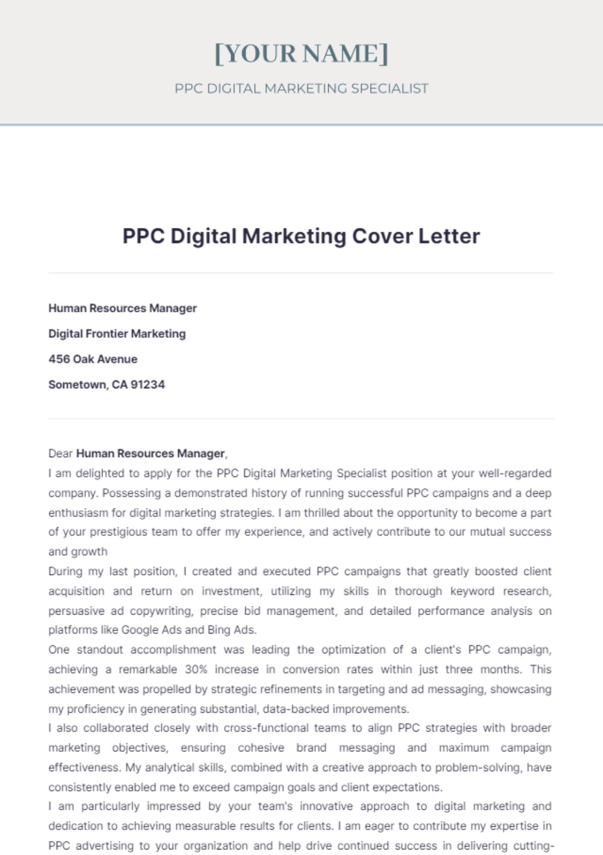 PPC Digital Marketing Cover Letter - Edit Online & Download