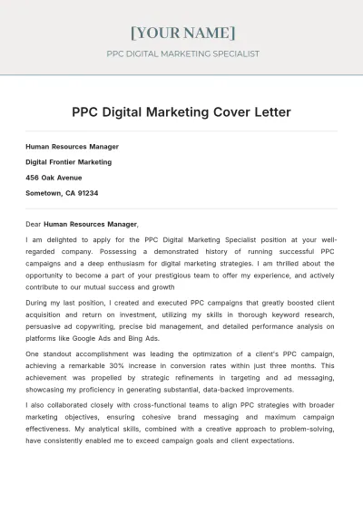 Free PPC Digital Marketing Cover Letter to Edit Online