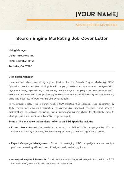 Free Search Engine Marketing Job Cover Letter to Edit Online