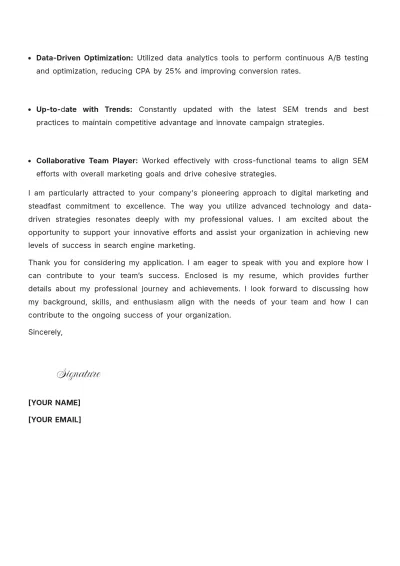 Free Search Engine Marketing Job Cover Letter to Edit Online