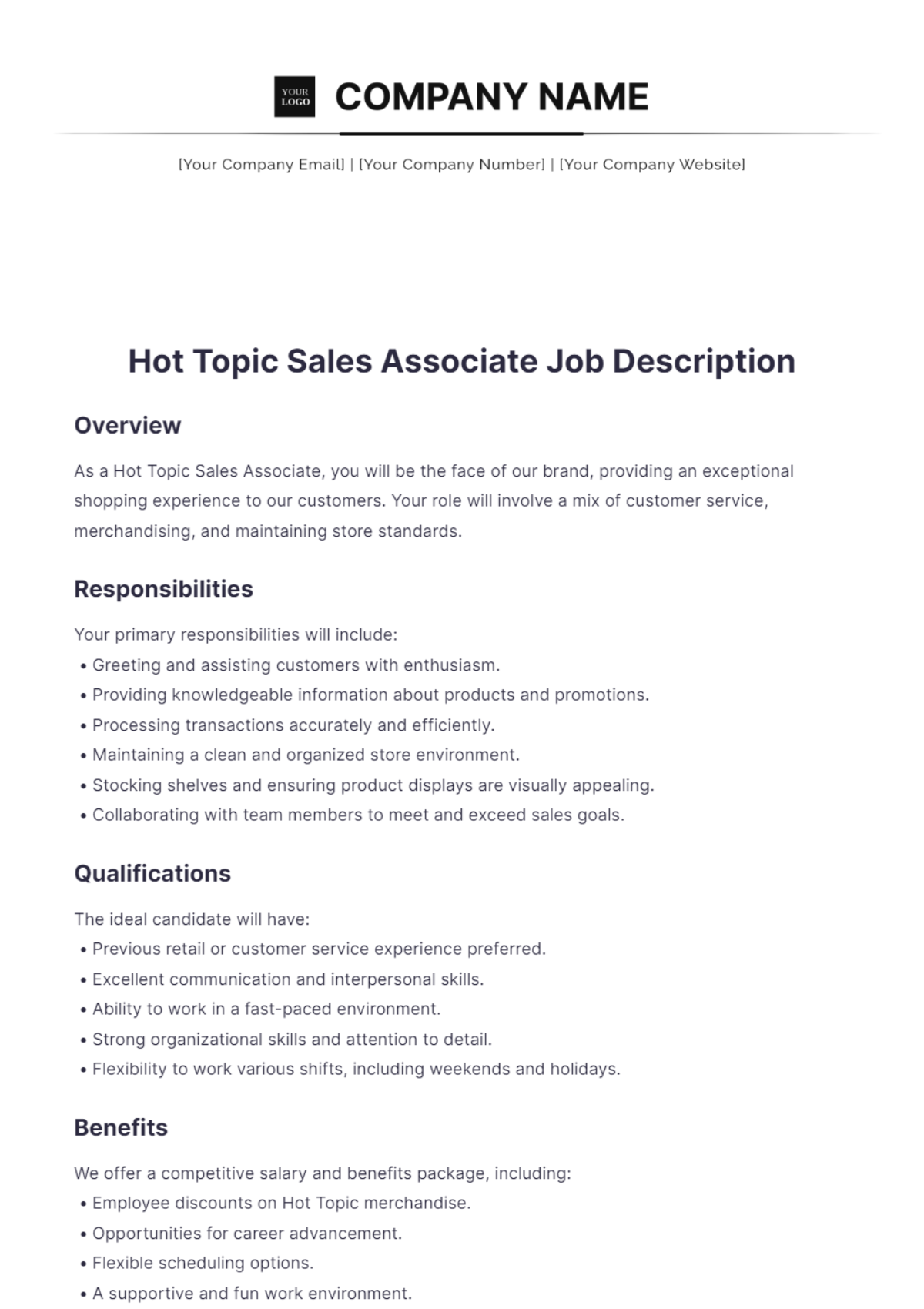 Hot Topic Sales Associate Job Description