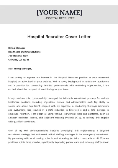 Free Hospital Recruiter Cover Letter to Edit Online