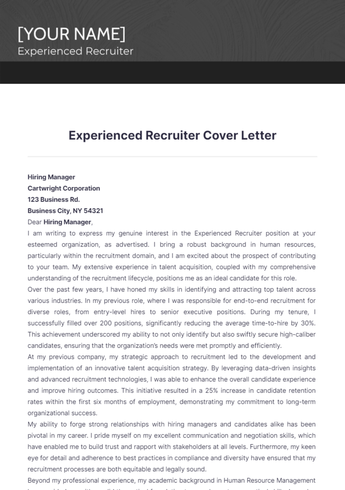 Experienced Recruiter Cover Letter - Edit Online & Download