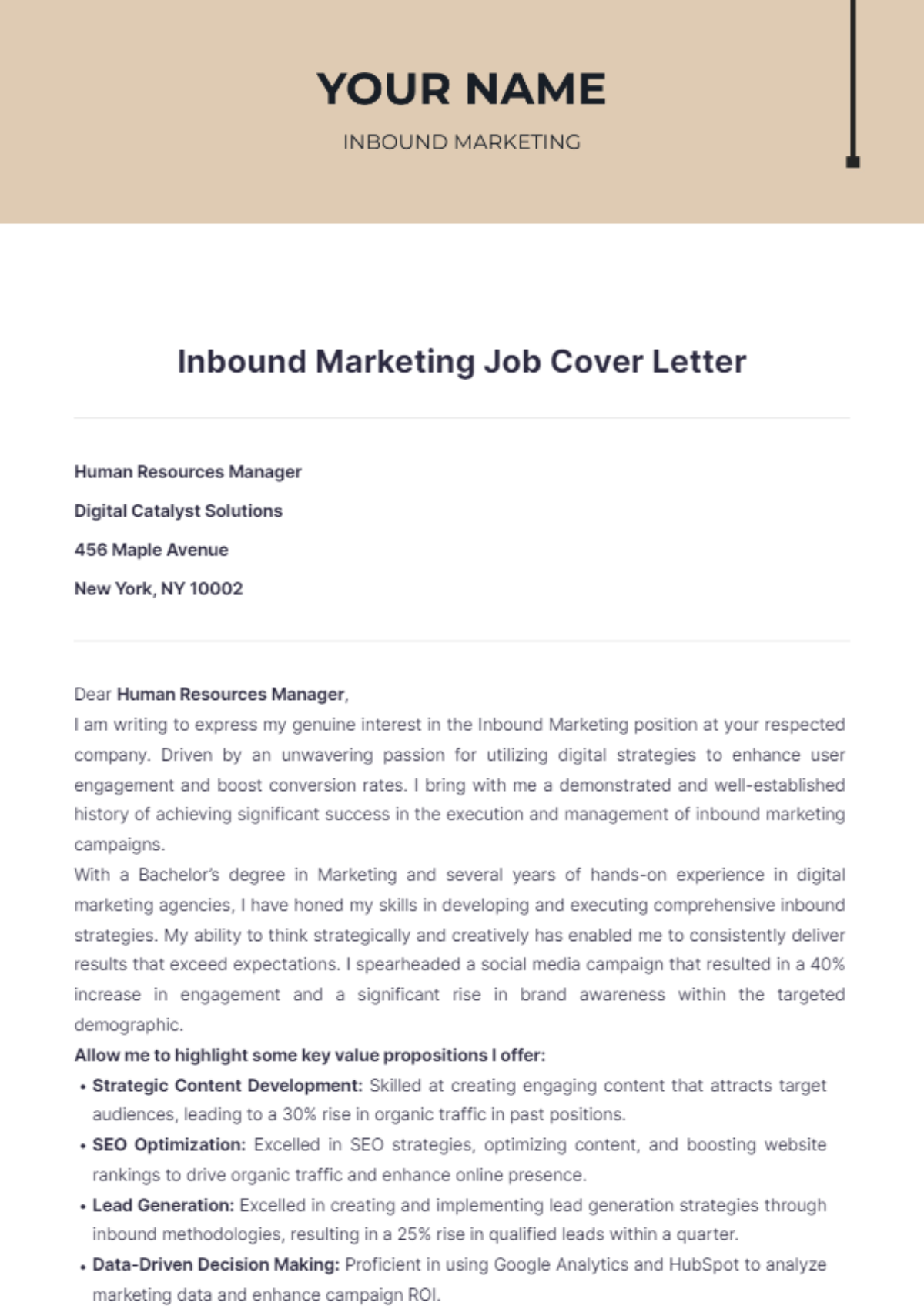 Inbound Marketing Job Cover Letter - Edit Online & Download