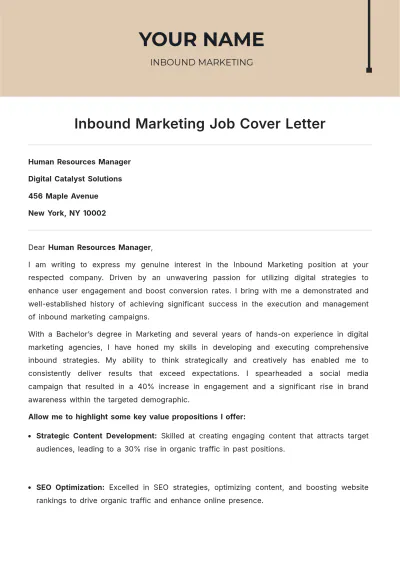 Free Inbound Marketing Job Cover Letter to Edit Online