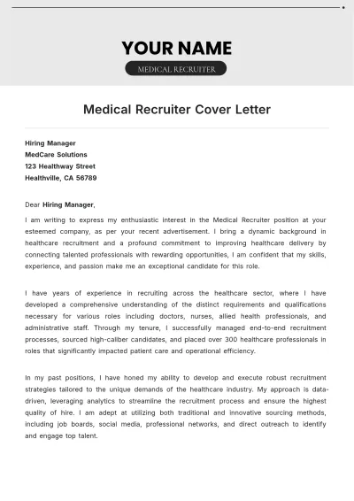 Free Medical Recruiter Cover Letter to Edit Online