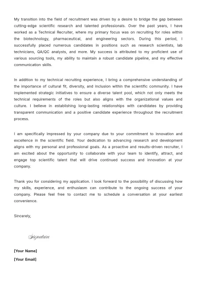 Free Scientific Recruiter Cover Letter to Edit Online