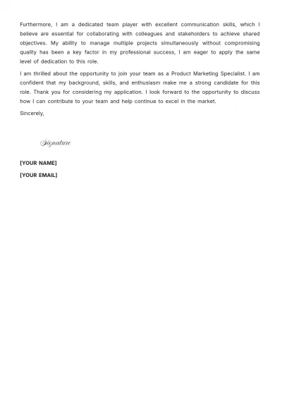 Free Product Marketing Specialist Cover Letter to Edit Online
